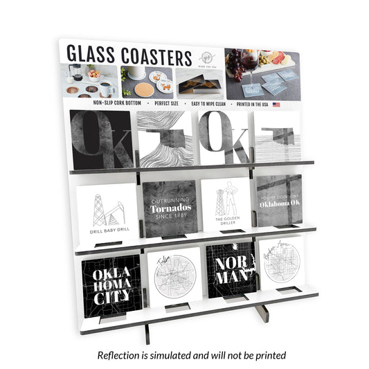 Modern Black & White Oklahoma Square Glass Coaster Loaded Display POP Min of 1