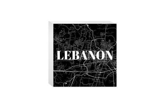 Minimalist B&W Tennessee Lebanon Map | Wood Block | Eaches | Min 4