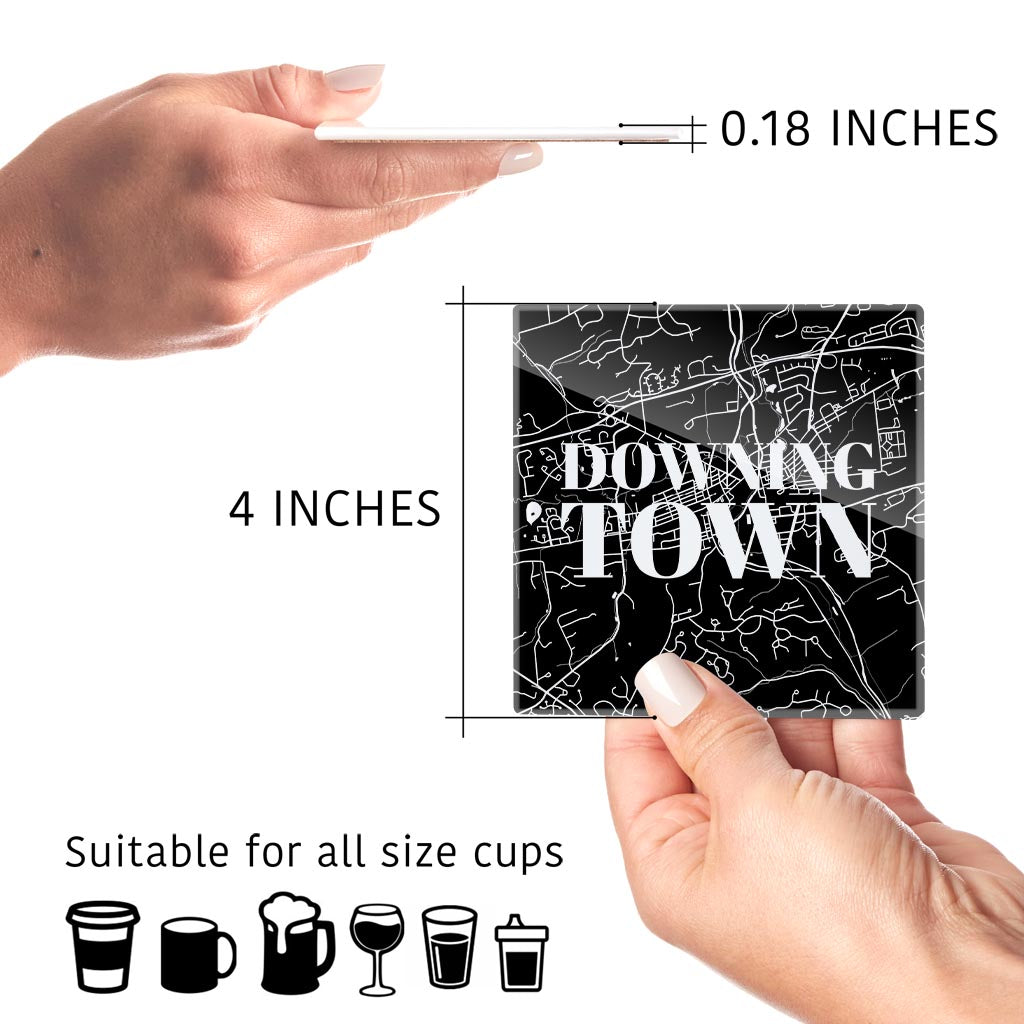 Minimalistic B&W Pennsylvania Downingtown Maps Love | Hi-Def Glass Coasters | Set of 4 | Min 2
