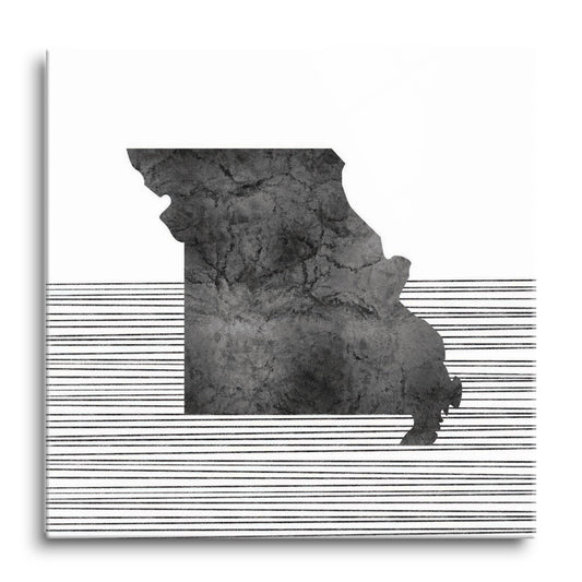 Minimalist B&W Missouri State With Straight Lines | Hi-Def Glass Art | Eaches | Min 1