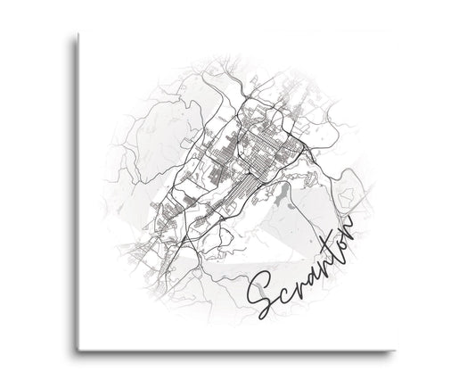 Minimalistic B&W Pennsylvania Scranton Circle Map | Hi-Def Glass Art | Eaches | Min 2