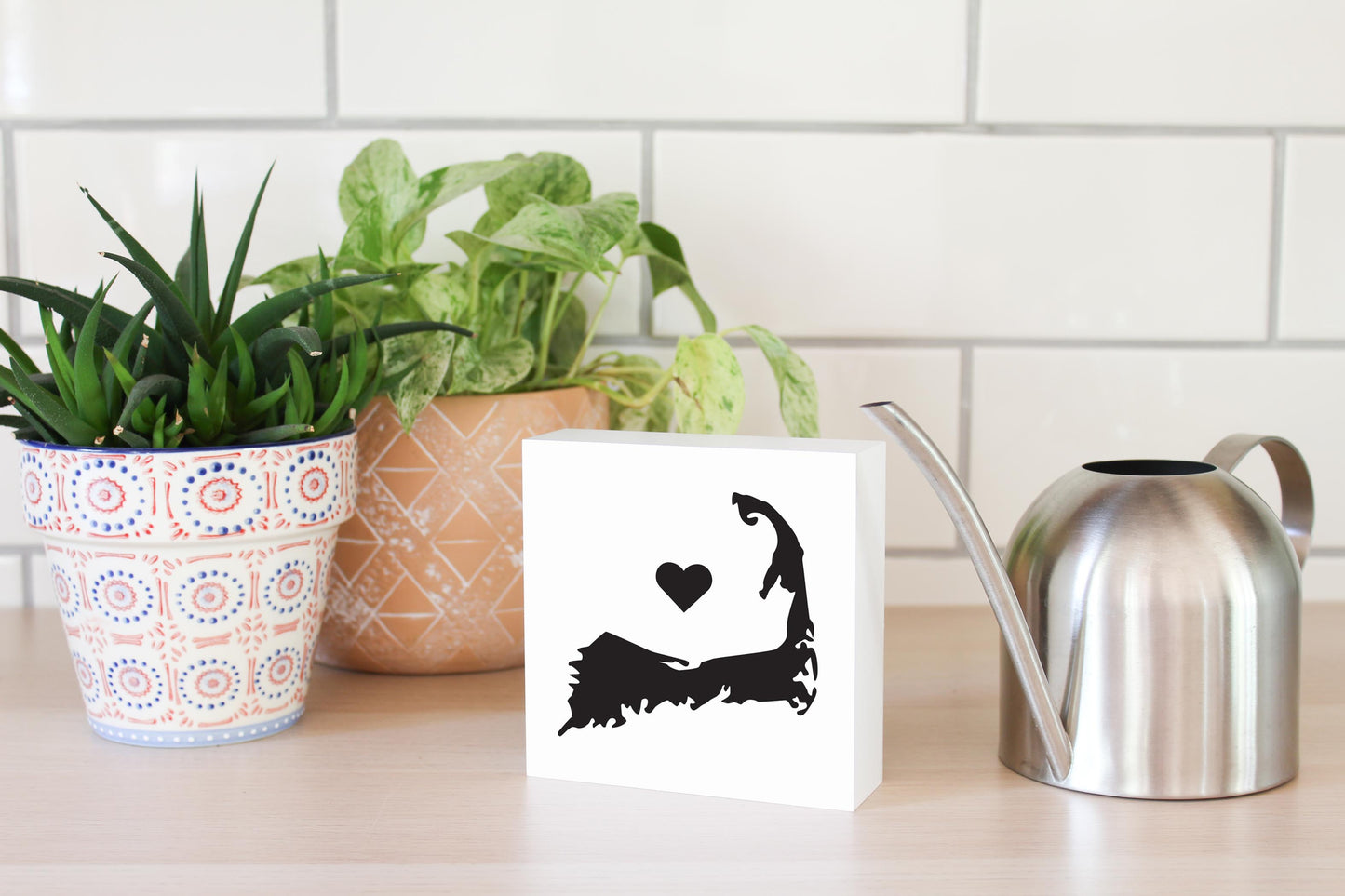 Minimalistic B&W Cape Cod With Heart| Wood Block | Eaches | Min 4