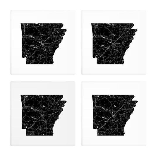 B&W Minimalist Arkansas Map | Absorbent Coasters | Set of 4 | Min 2