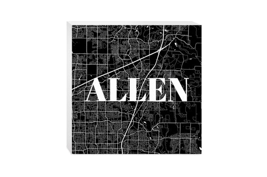 Minimalistic B&W Texas Allen Map | Wood Block | Eaches | Min 2