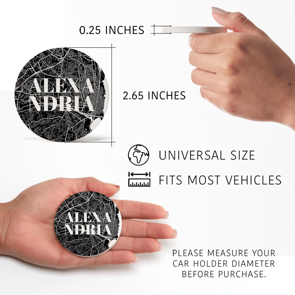 Minimalistic B&W Virginia Alexandria Map | Absorbent Car Coasters | Set of 2 | Min 4