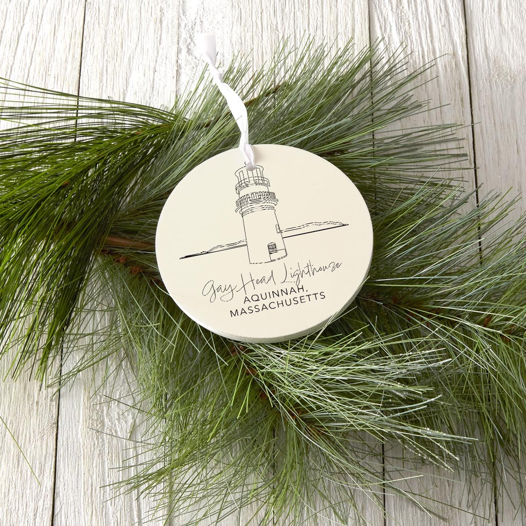 Cream Gay Head Lighthouse| Wood Ornament | Eaches | Min 6