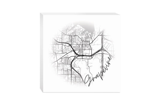 Minimalistic B&W Texas Grapevine Circle Map | Wood Block | Eaches | Min 2