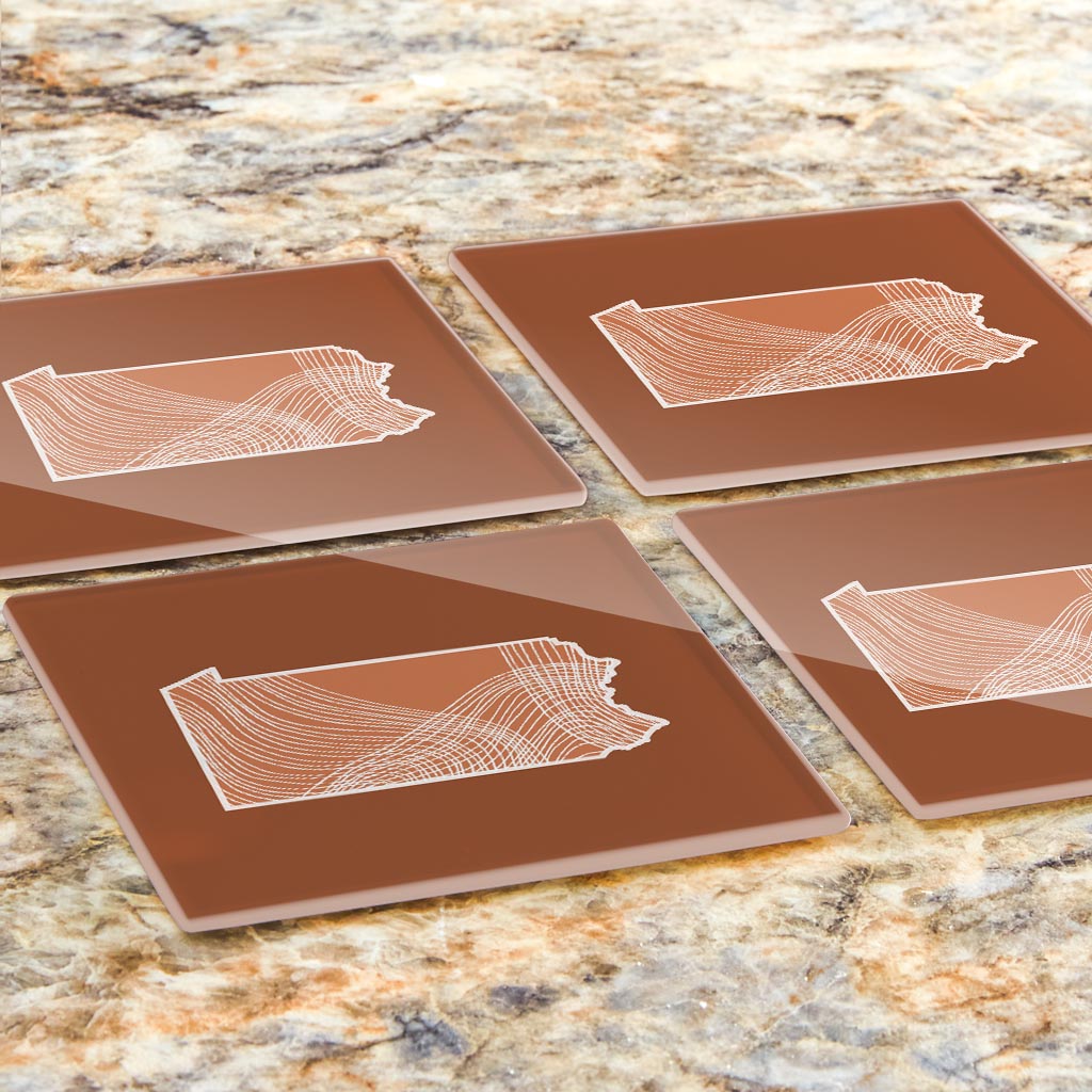 Modern Minimalist Pennsylvania State Lines Dark | Hi-Def Glass Coasters | Set of 4 | Min 2