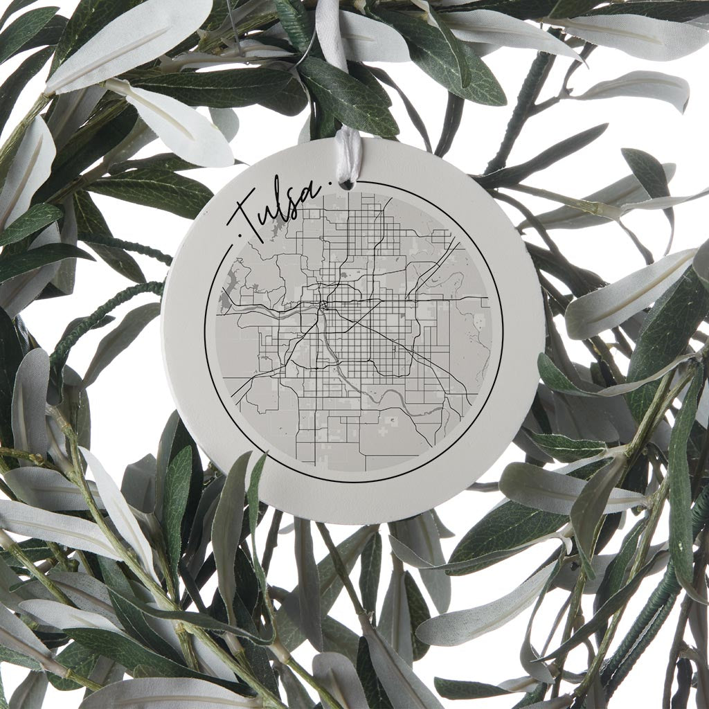 Modern Oklahoma Tulsa Circle Map | Wood Ornament | Eaches | Min 6