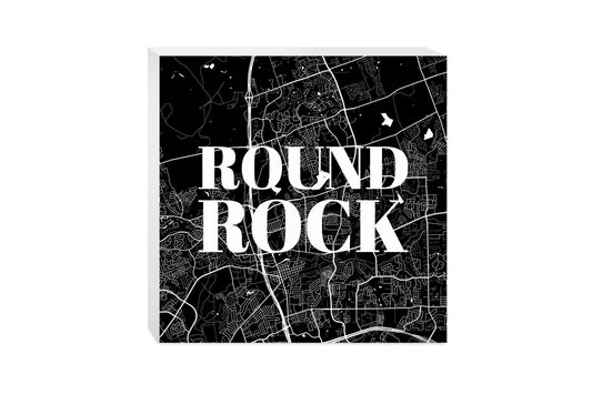 Minimalistic B&W Texas Round Rock Map | Wood Block | Eaches | Min 2