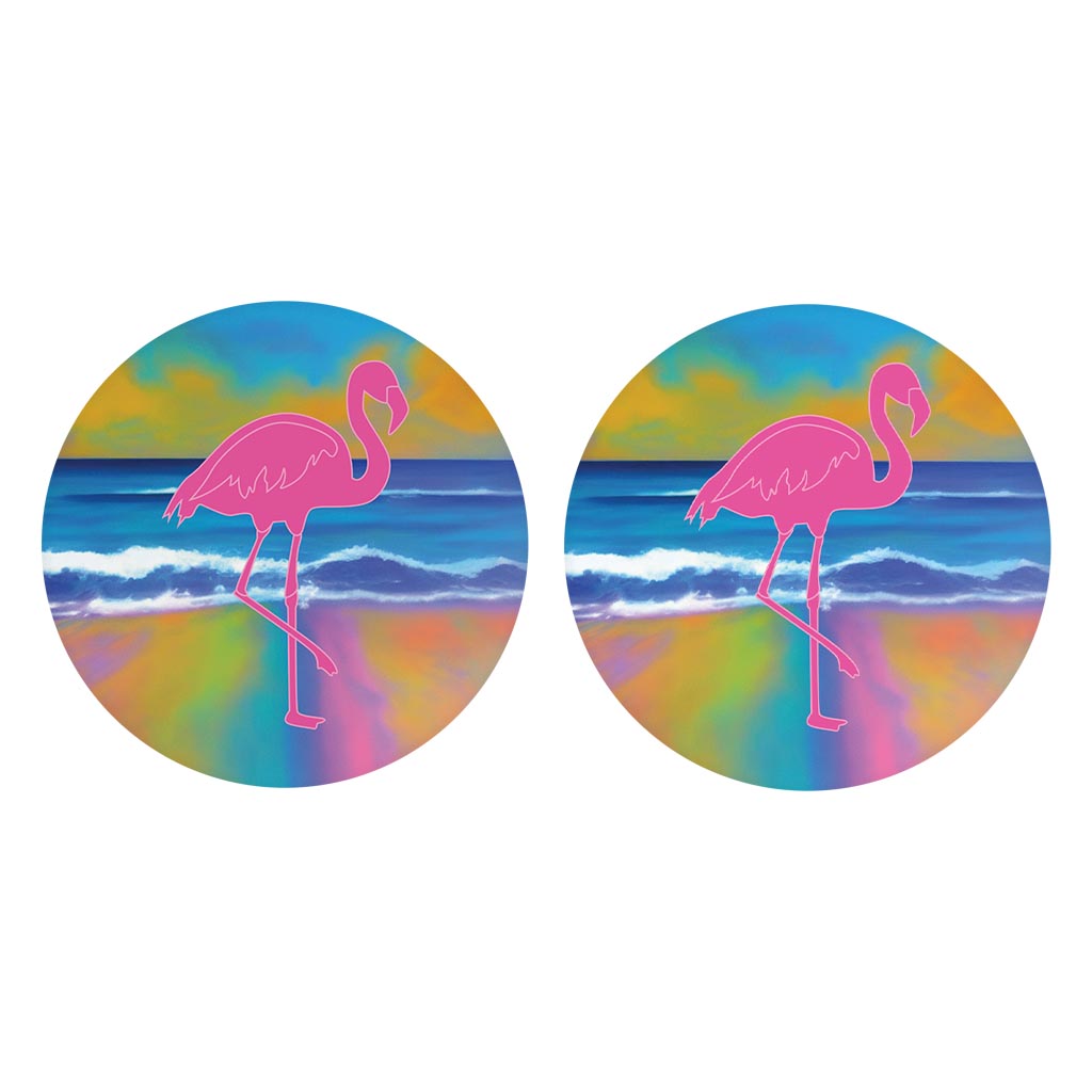 Florida Pink Flamingo Icon | Absorbent Car Coasters | Set of 2 | Min 4