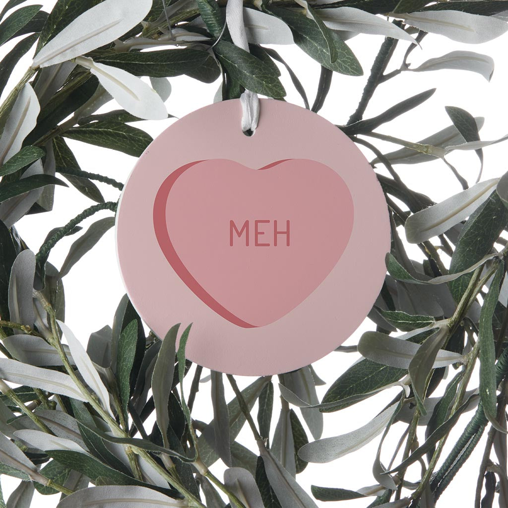 Funny Message Hearts Meh | Wood Ornament | Eaches | Min 6