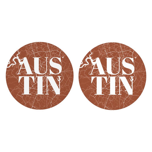 Modern Minimalist Texas Austin Map | Absorbent Car Coasters | Set of 2 | Min 4
