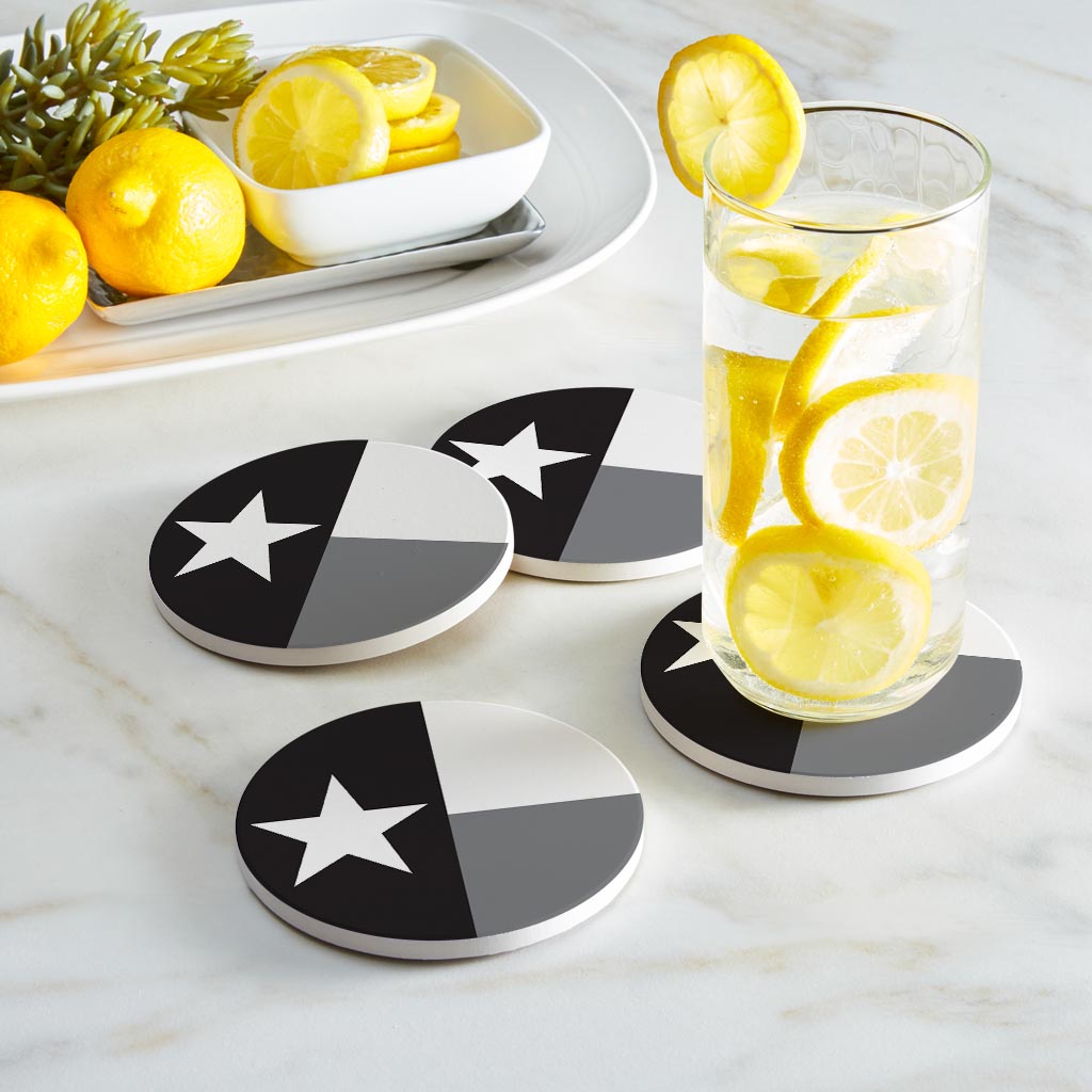 Minimalistic B&W Texas State Flag| Absorbent Coasters | Set of 4 | Min 2