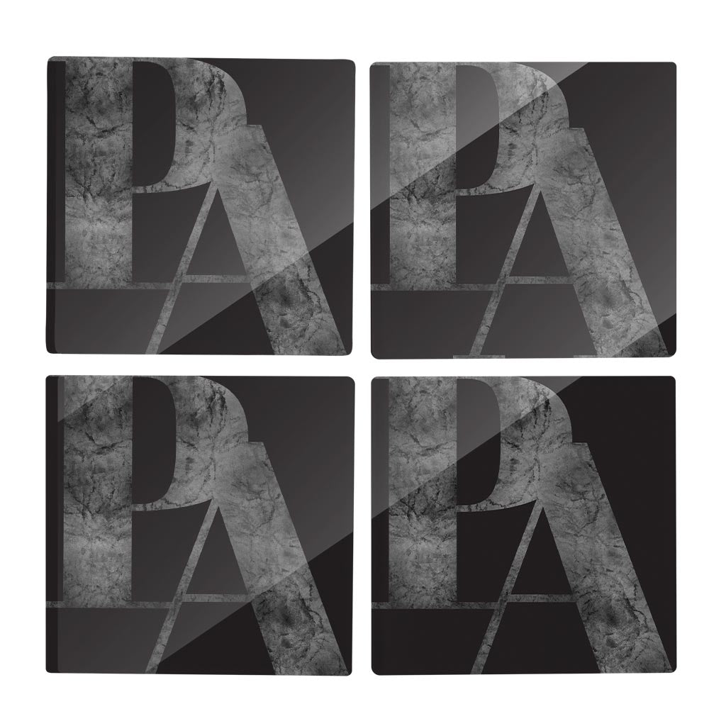 Minimalistic B&W Pennsylvania Black Initials | Hi-Def Glass Coasters | Set of 4 | Min 2