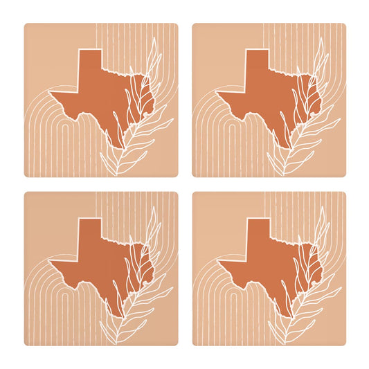 Modern Minimalist Texas State Shape With Leaf | Absorbent Coasters | Set of 4 | Min 2