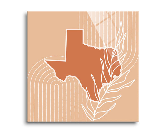Modern Minimalist Texas State Shape With Leaf | Hi-Def Glass Art | Eaches | Min 2