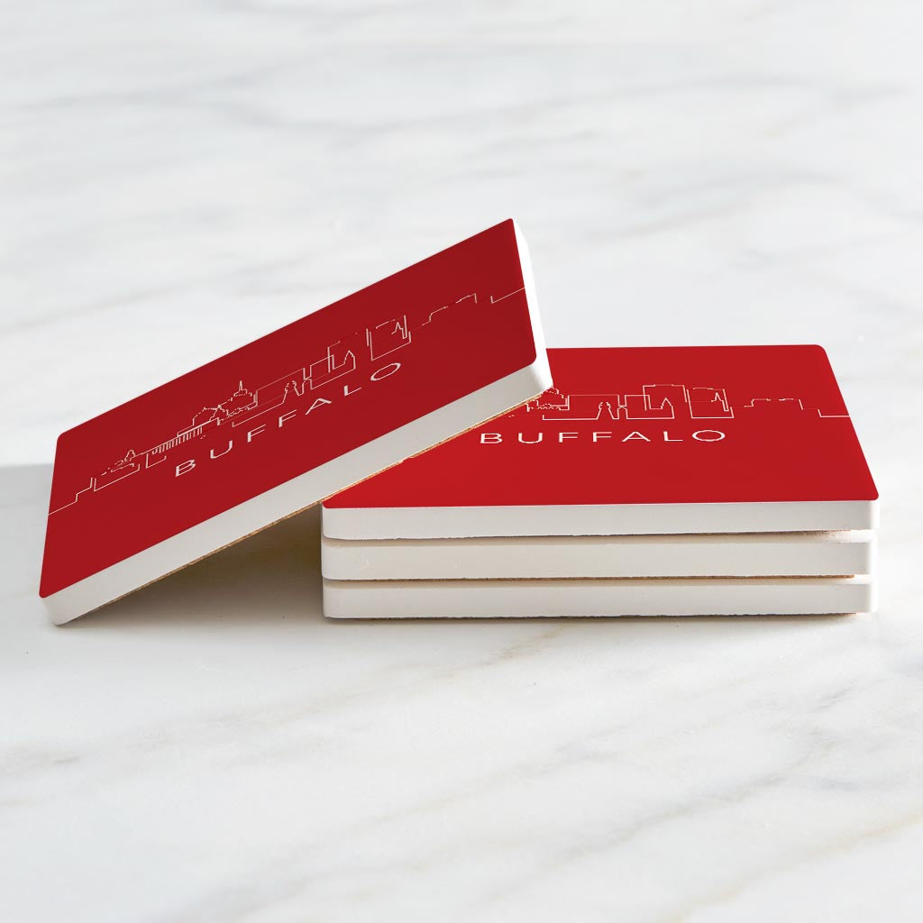Red White And Blue New York Buffalo Skyline | Absorbent Coasters | Set of 4 | Min 2