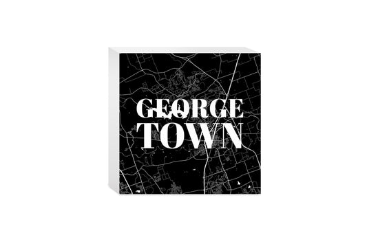 Minimalistic B&W Texas Georgetown Map | Wood Block | Eaches | Min 4