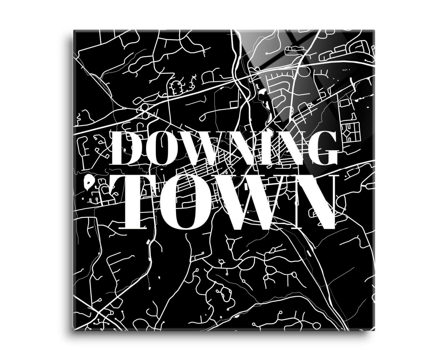 Minimalistic B&W Pennsylvania Downingtown Map | Hi-Def Glass Art | Eaches | Min 2