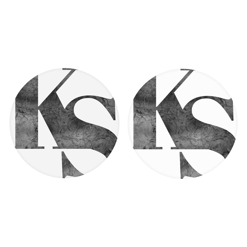 Minimalist B&W Kansas White Initials| Absorbent Car Coasters | Set of 2 | Min 4