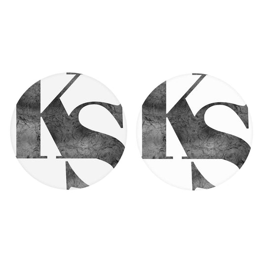Minimalist B&W Kansas White Initials| Absorbent Car Coasters | Set of 2 | Min 4