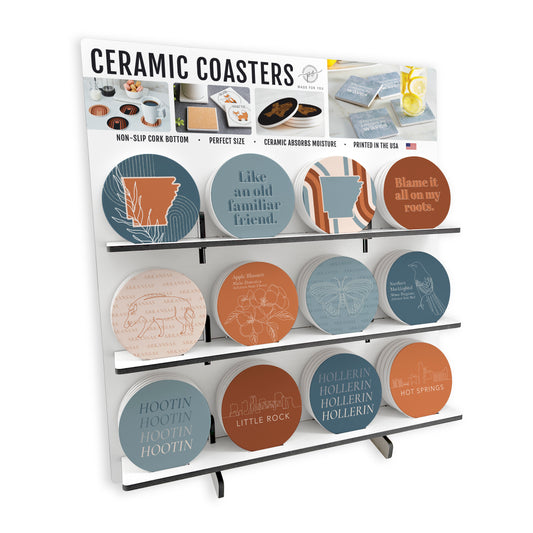 Modern Minimalist Arkansas Ceramic Circle Coaster Loaded Display POP Min of 1