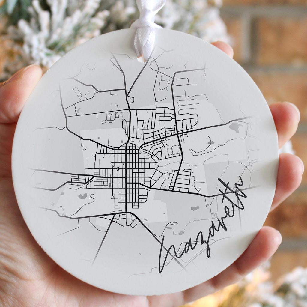 Minimalistic B&W Pennsylvania Nazareth Circle Map| Wood Ornament | Eaches | Min 6