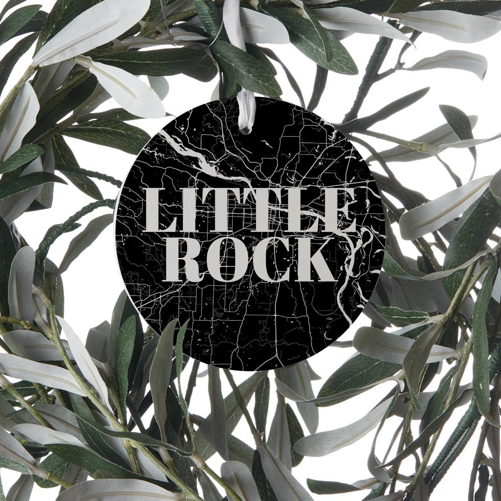 B&W Minimalist Arkansas Little Rock Map | Wood Ornament | Eaches | Min 6