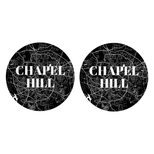 Minimalistic B&W North Carolina Chapel Hill Map | Absorbent Car Coasters | Set of 2 | Min 4