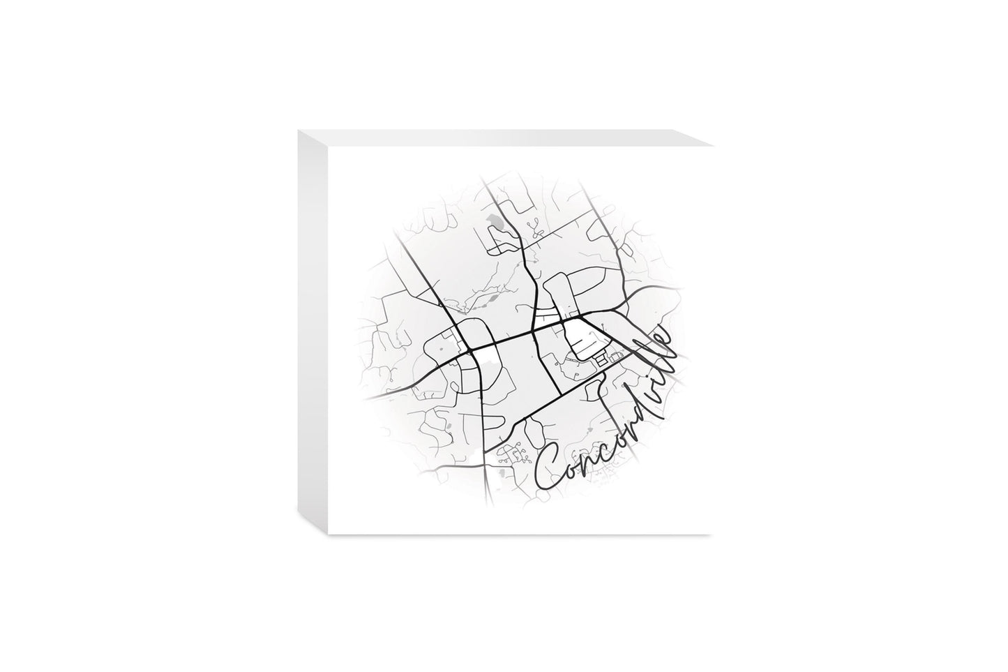 Minimalistic B&W Pennsylvania Concordville Circle Map | Wood Block | Eaches | Min 4