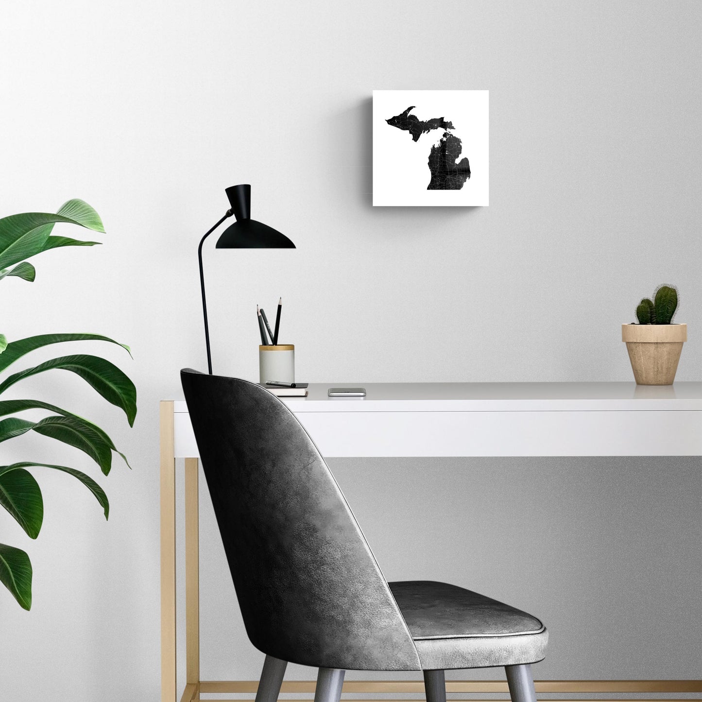 Minimalistic B&W Michigan Map Petoskey Star | Hi-Def Glass Art | Eaches | Min 2