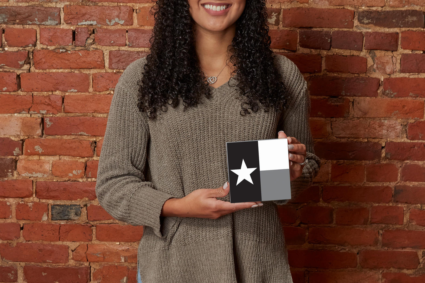 Minimalistic B&W Texas State Flag | Wood Block | Eaches | Min 4