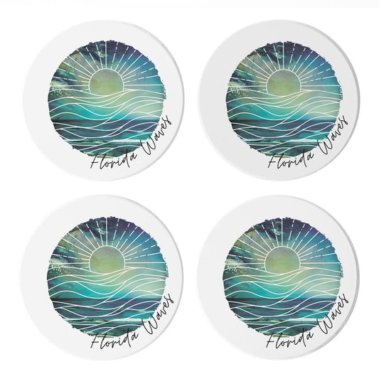 Florida Waves Blue Art | Absorbent Coasters | Set of 4 | Min 2