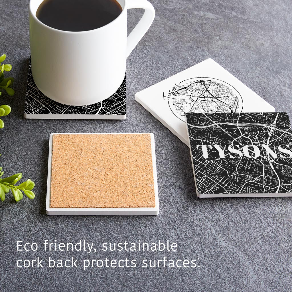 Minimalistic B&W Virginia Tysons Maps | Absorbent Coasters | Set of 4 | Min 2