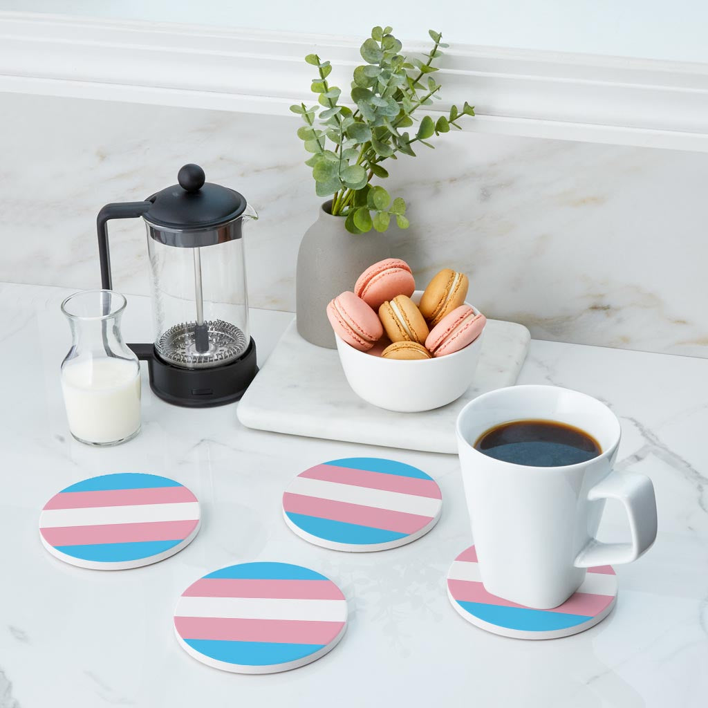 Transgender Pride Flag Colors | Absorbent Coasters | Set of 4 | Min 2