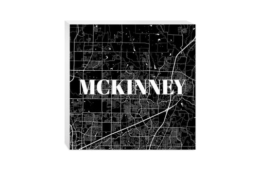 Minimalistic B&W Texas Mckinney Map | Wood Block | Eaches | Min 2