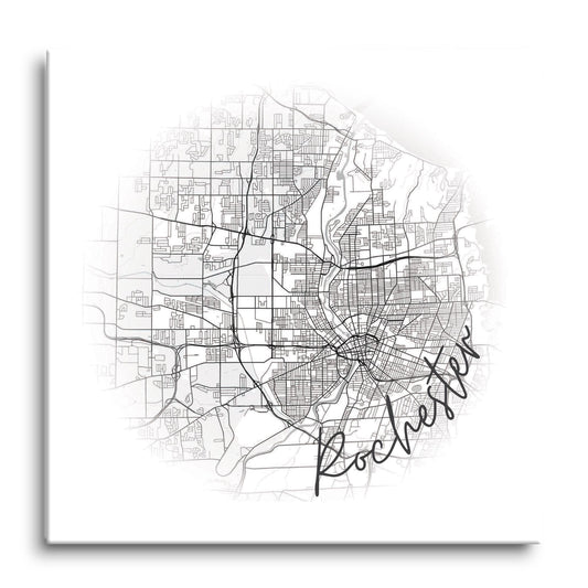 Minimalistic B&W New York Rochester Faded Circle Map | Hi-Def Glass Art | Eaches | Min 1