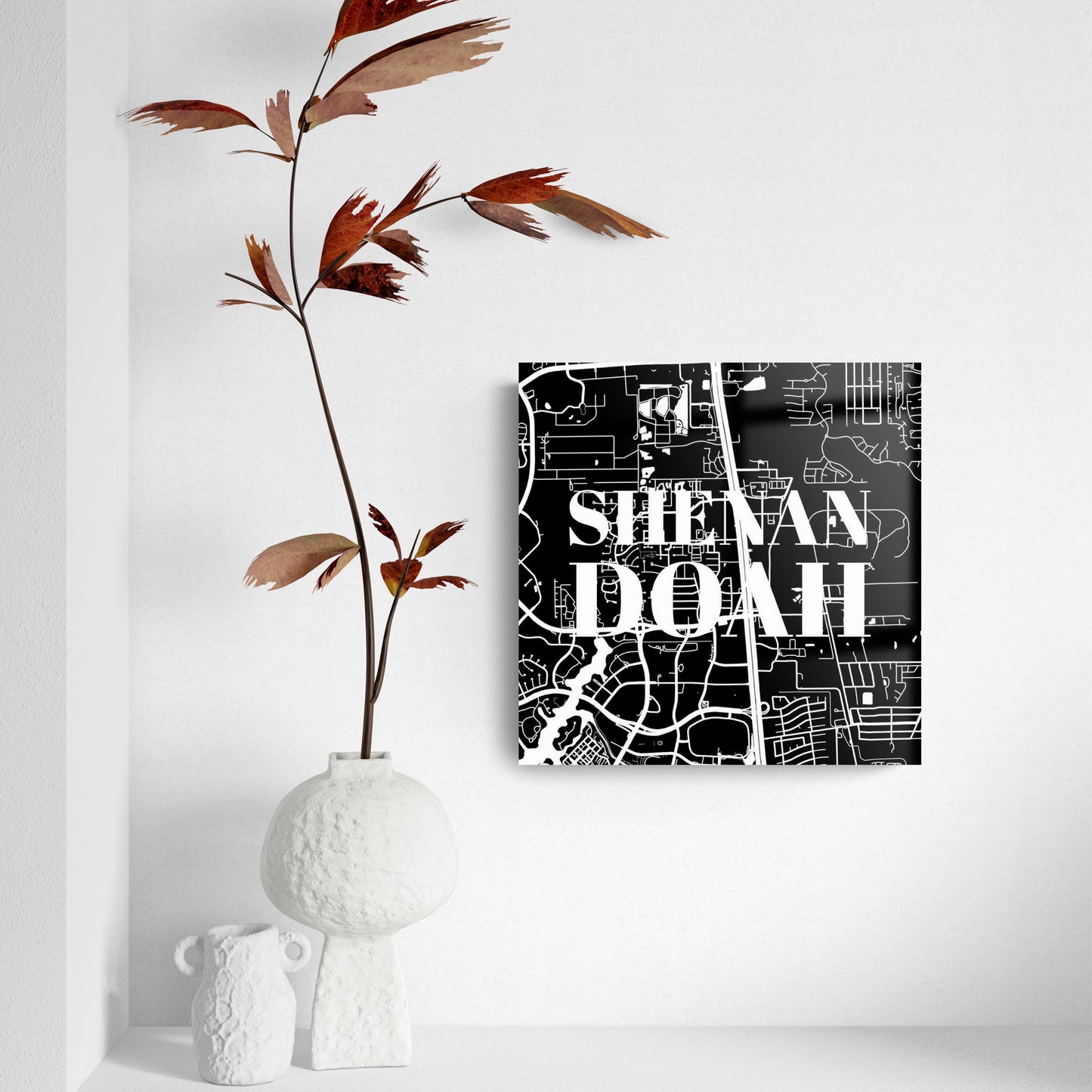 Minimalistic B&W Texas Shenandoah Map | Hi-Def Glass Art | Eaches | Min 2