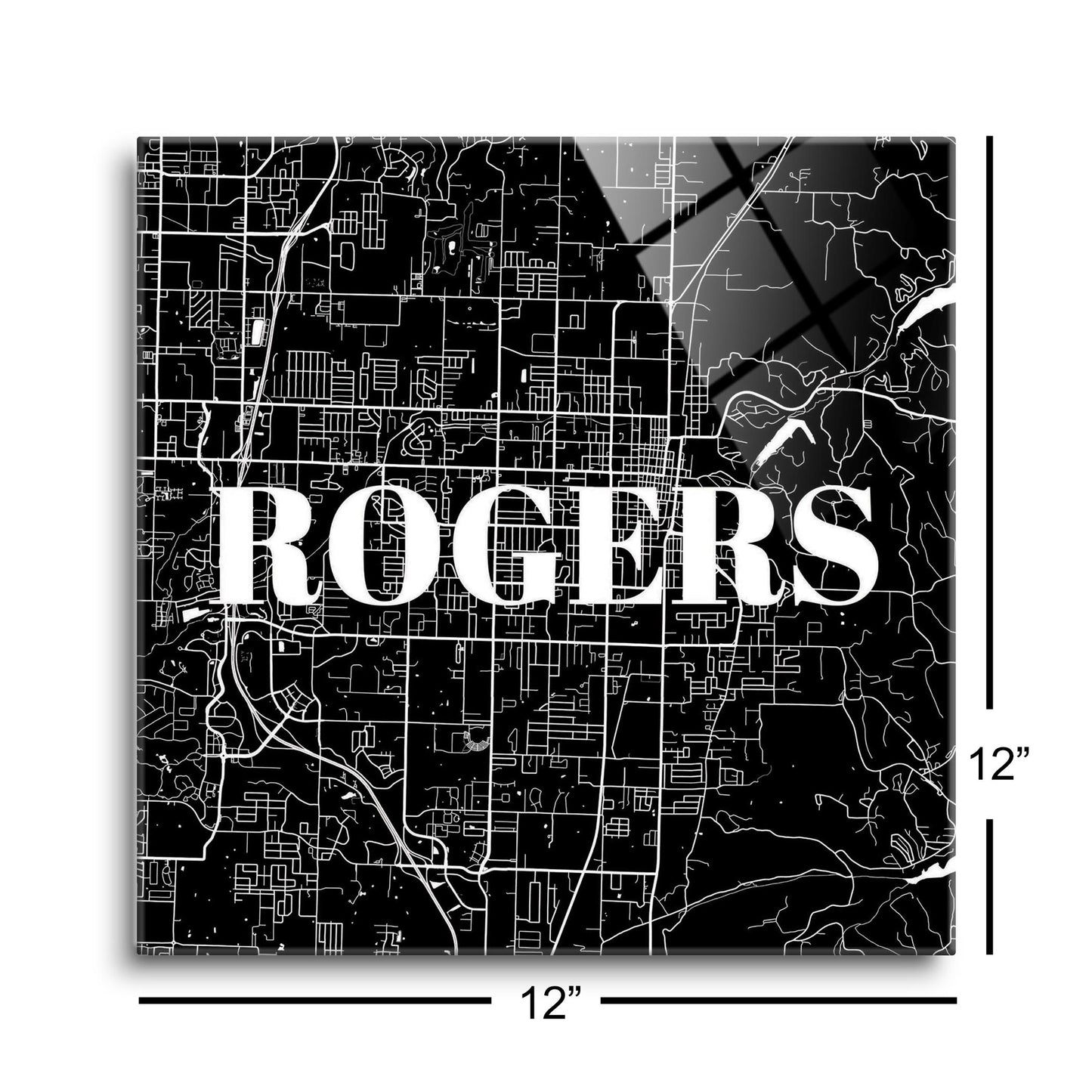 Minimalist B&W Arkansas Rogers Map | Hi-Def Glass Art | Eaches | Min 1