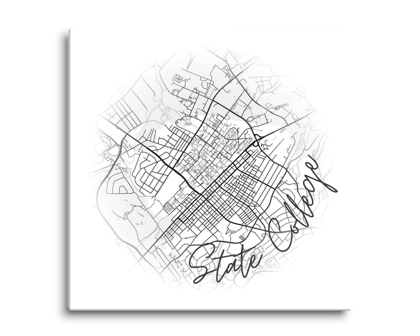 Minimalistic B&W Pennsylvania State College Circle Map | Hi-Def Glass Art | Eaches | Min 2