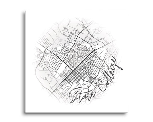 Minimalistic B&W Pennsylvania State College Circle Map | Hi-Def Glass Art | Eaches | Min 2