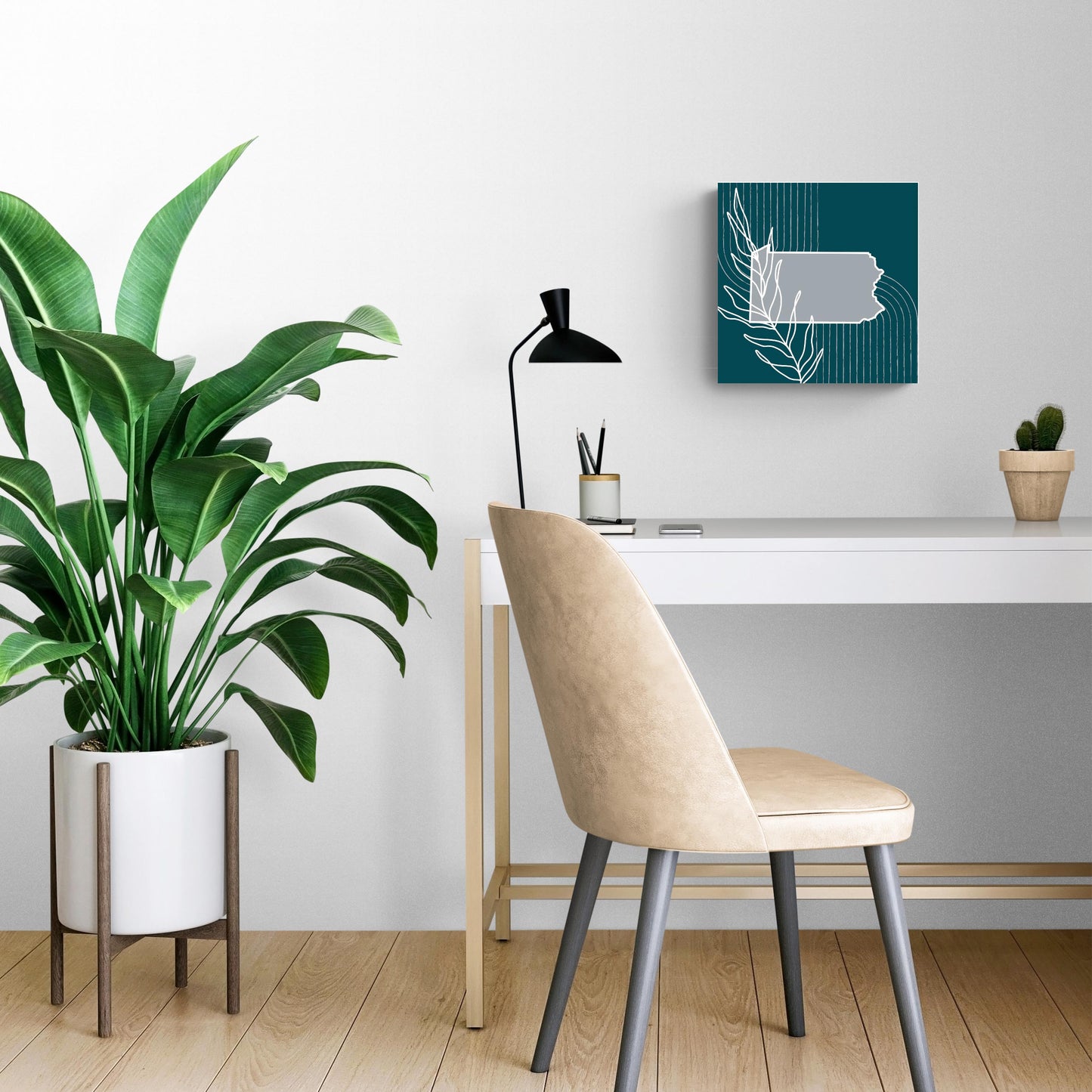 Modern Minimalist Pennsylvania Shape With Leaf | Wood Sign | Eaches | Min 2