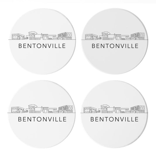 Minimalist B&W Arkansas Bentonville Skyline | Absorbent Coasters | Set of 4 | Min 2