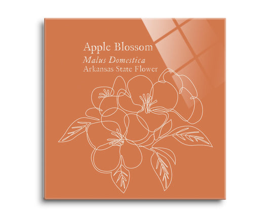 Modern Minimalist Arkansas Single Line Apple Blossoms | Hi-Def Glass Art | Eaches | Min 2
