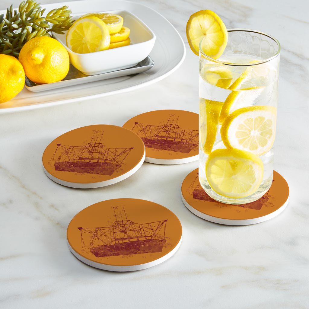 Louisiana Colorful Water Color Shrimp Boat| Absorbent Coasters | Set of 4 | Min 2