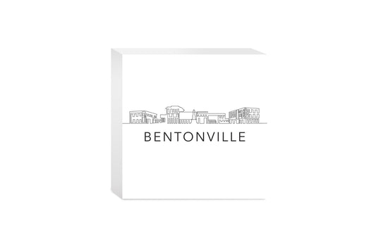 Minimalist B&W Arkansas Bentonville Skyline | Wood Block | Eaches | Min 4