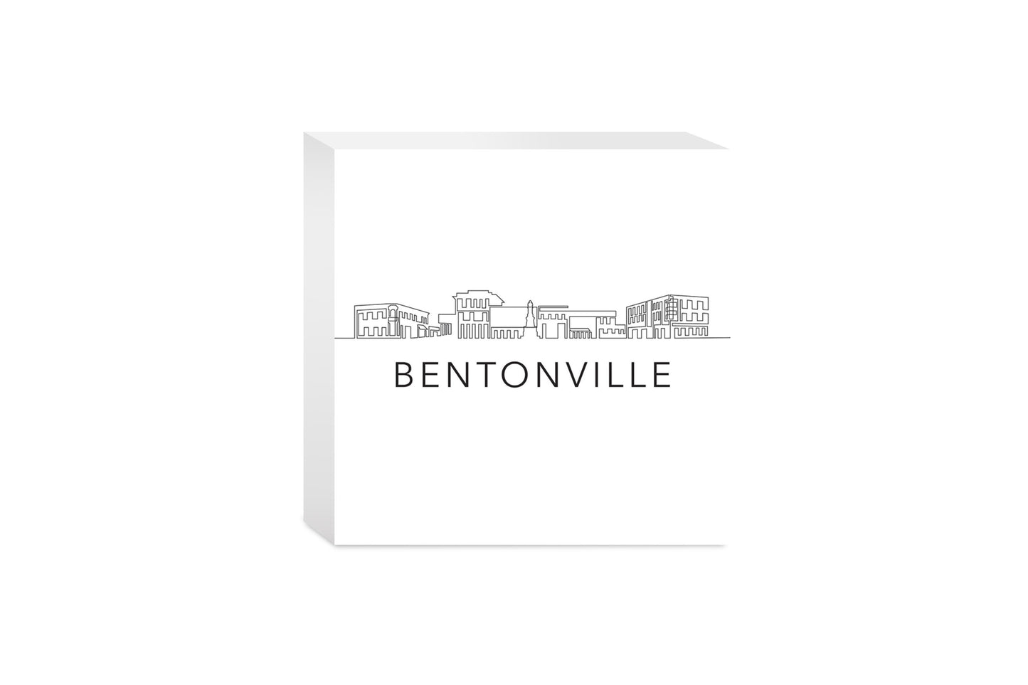 Minimalist B&W Arkansas Bentonville Skyline | Wood Block | Eaches | Min 4