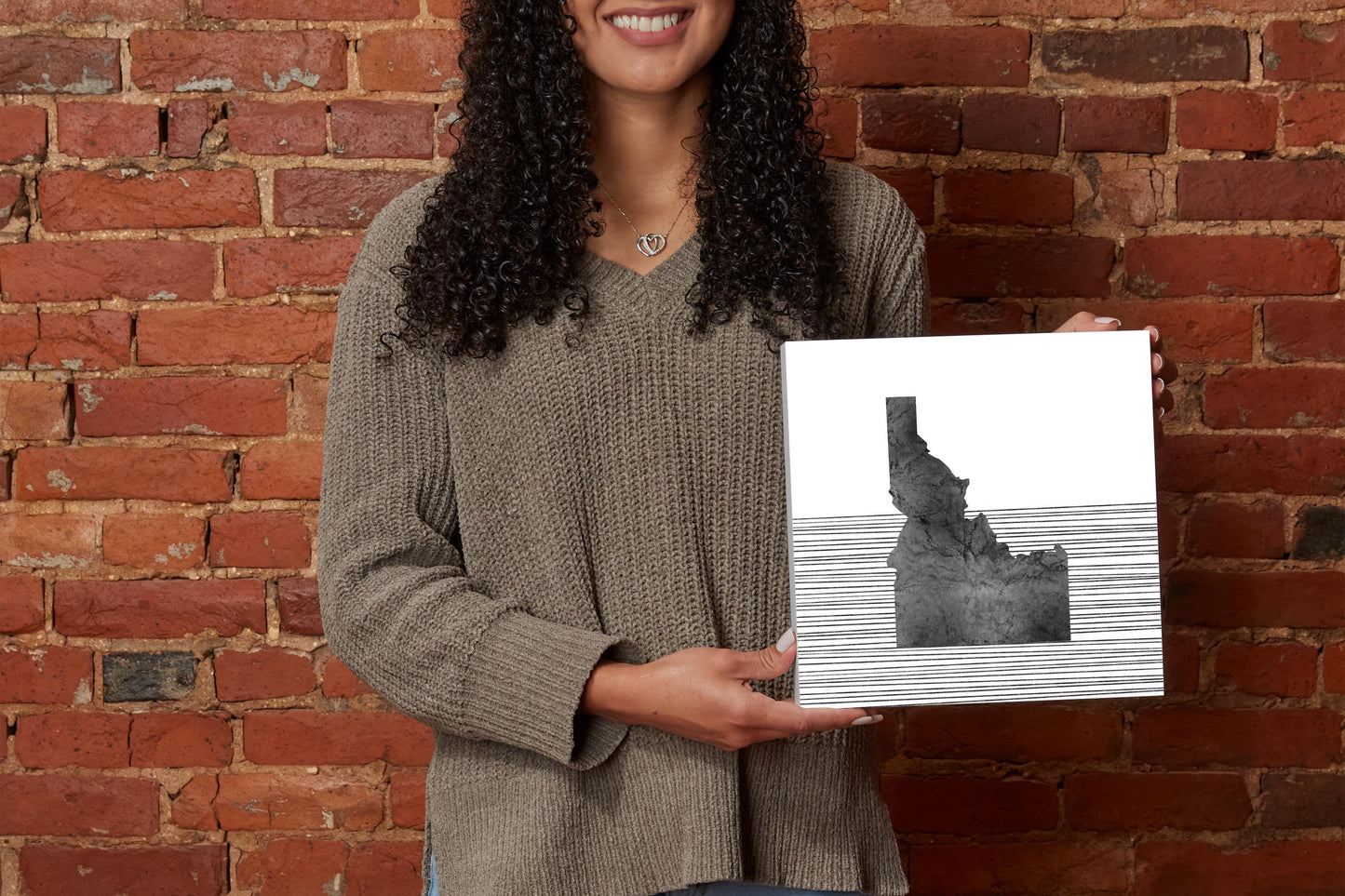 Minimalist B&W Idaho State With Straight Lines | Wood Block | Eaches | Min 2