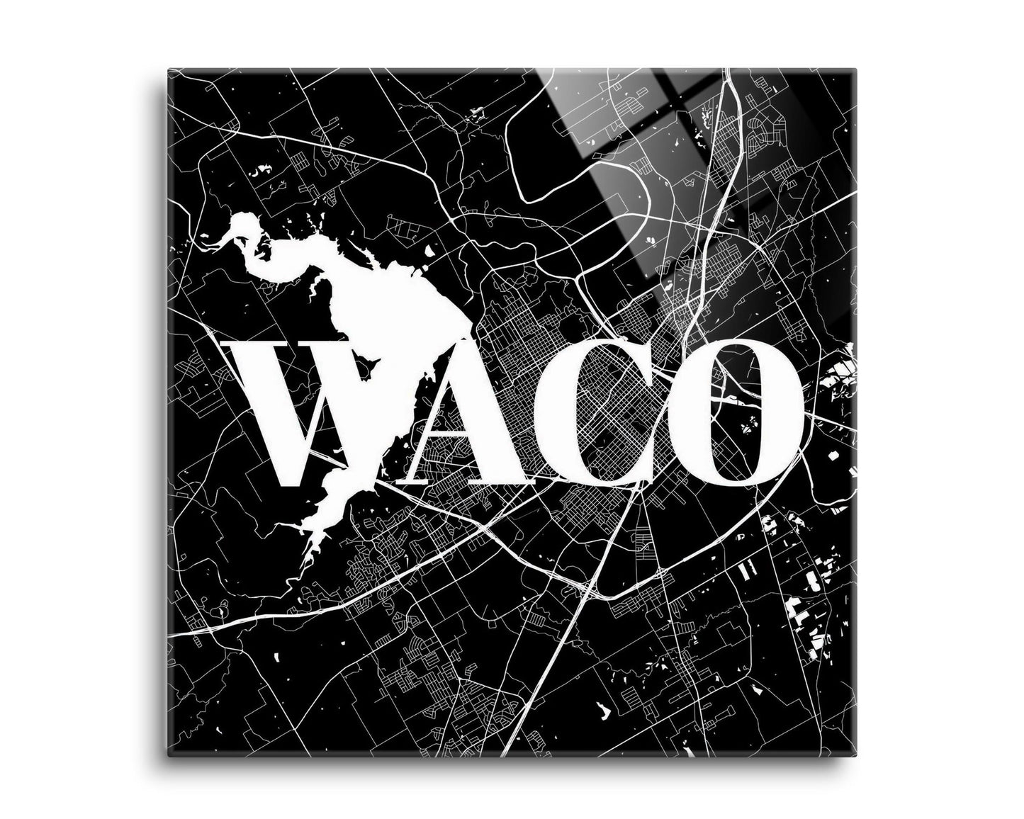 Minimalistic B&W Texas Waco Map | Hi-Def Glass Art | Eaches | Min 2